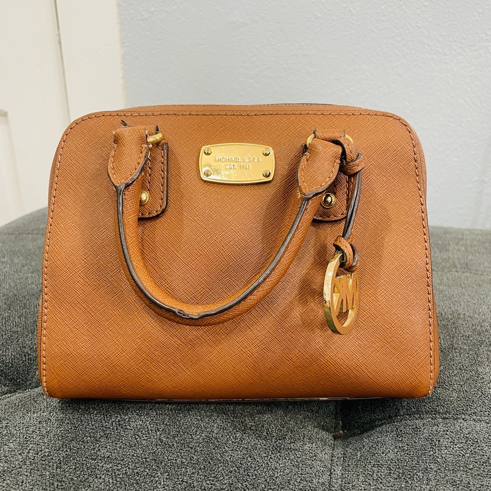 Michael Kors Tan Gold Satchel Structured Saffiano